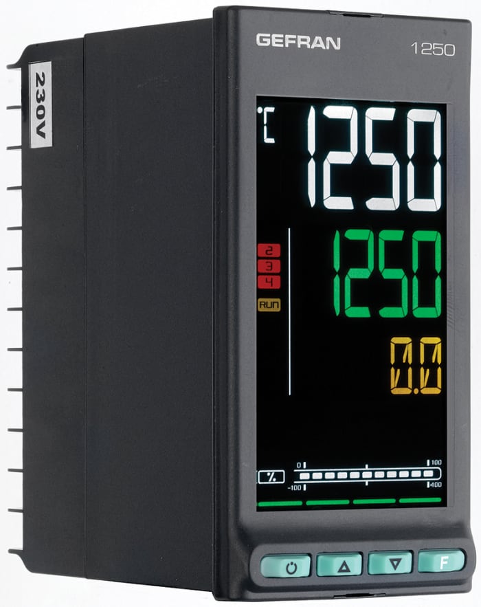 Gefran 1250 PID Temperature Controller, 48 x 96mm, 3 Output Logic, Relay, 100 → 240 V ac Supply Voltage