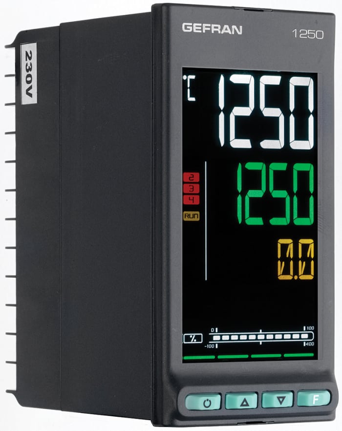 Gefran 1250 PID Temperature Controller, 48 x 96mm, 3 Output Analogue, Relay, 100 → 240 V ac Supply Voltage