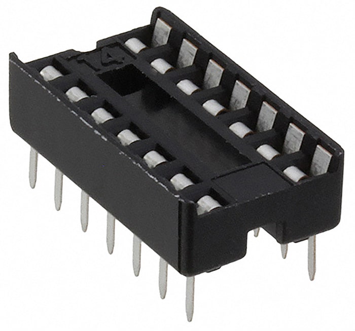 Amphenol ICC 2.54mm Pitch Straight 14 Way, Through Hole Stamped Pin Open Frame IC Dip Socket, 1A