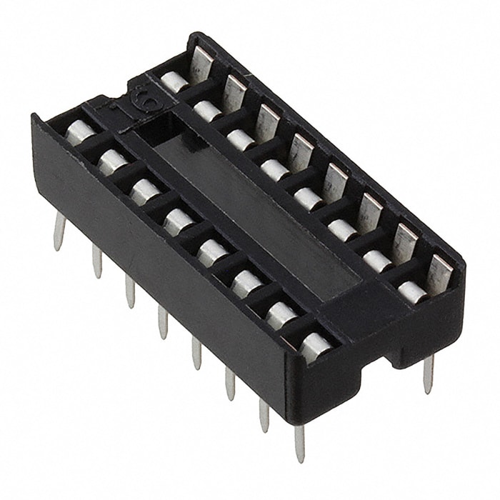 Amphenol ICC 2.54mm Pitch Straight 16 Way, Through Hole Stamped Pin Open Frame IC Dip Socket, 1A