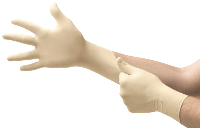 Ansell 69-318 Beige Powder-Free Latex Disposable Gloves, Size 7.5-8, Medium, 100 per Pack