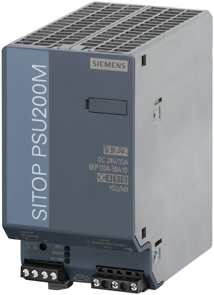 Alimentation pour rail DIN Siemens, série SITOP PSU200M, 85 → 264V c.a.in, 24V c.c.out 10A, 240W