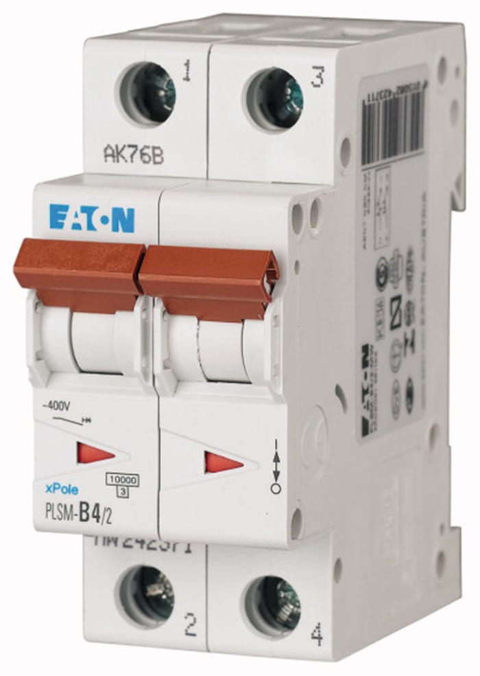 Eaton xPole MCB, 2P, 4A Curve D, 48V DC, 10 kA Breaking Capacity
