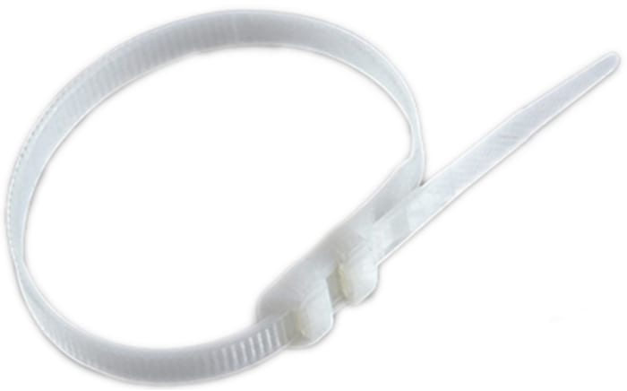 RS PRO Cable Tie, Double Locking, 382mm x 9 mm, Natural Nylon, Pk-100
