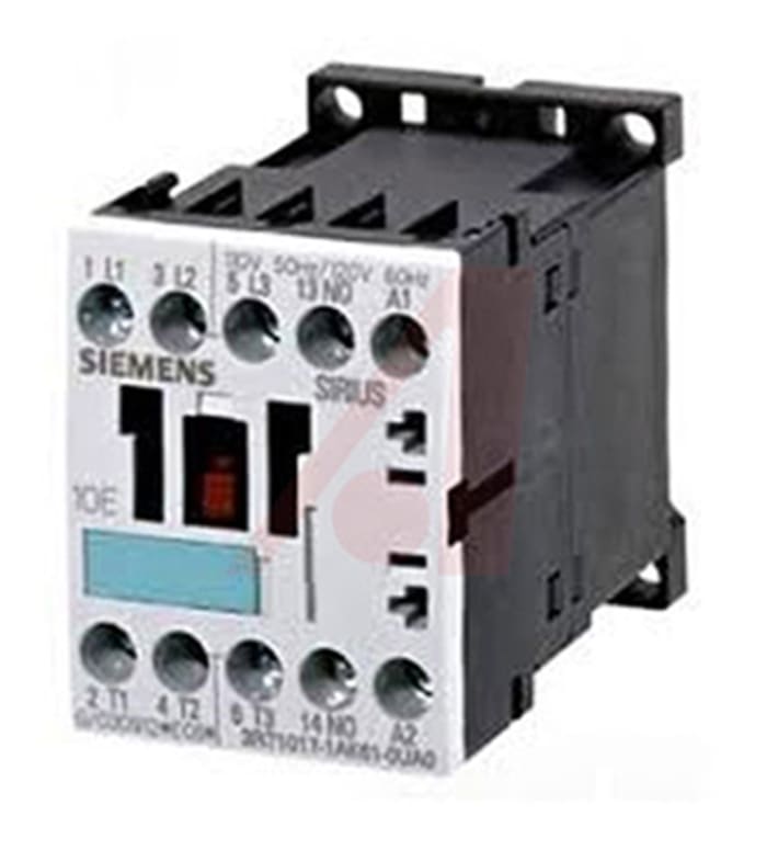 Siemens 3RT Series Contactor, 120 V ac Coil, 3-Pole, 7 A, 3 kW, 3NO (Main), NO (Auxiliary), 400 V