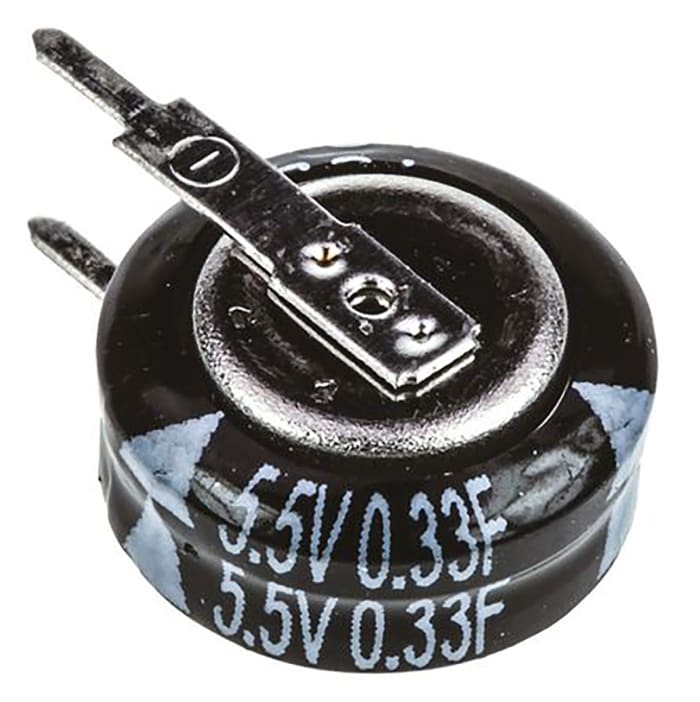 Superkondenzátor, řada: SG 1F -20 → +80% 5.5V dc, Průchozí otvor, 19 (Dia.) x 21mm Panasonic