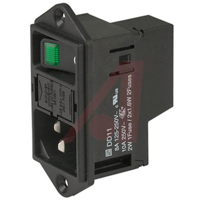 Schurter C14 Panel Mount IEC Connector Male, 10A, 250 V, Fuse Size 5 x 20mm