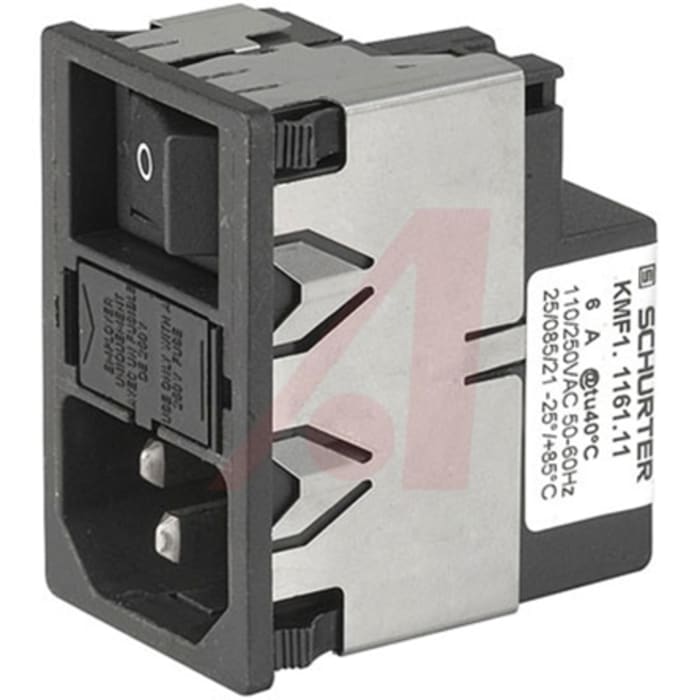 Schurter 1A, 125 V ac, 250 V ac Male Snap-In Filtered IEC Connector 2 Pole KMF1.1211.11, Quick Connect 1 Fuse