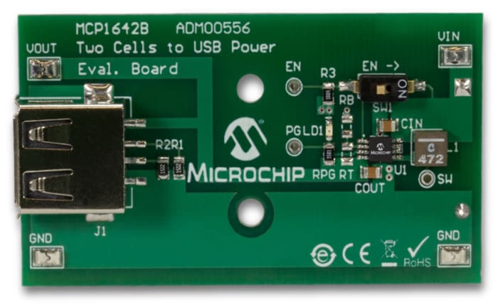 Microchip AA Pil - USB, MCP1642B Cihazlar İçin Geliştirme Board'u Boost Regülatörü