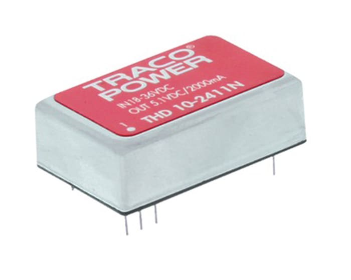 TRACOPOWER THD 10N DC-DC Converter, 5V dc/ 2A Output, 18 → 36 V dc Input, 10W, Through Hole, +85°C Max Temp