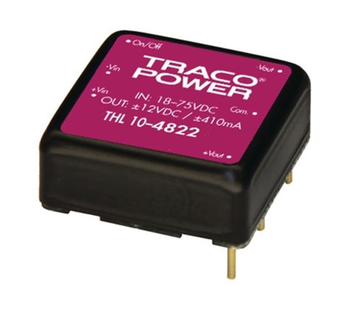 TRACOPOWER THL 10 DC-DC Converter, ±12V dc/ ±416mA Output, 9 → 18 V dc Input, 10W, Through Hole, +80°C Max Temp