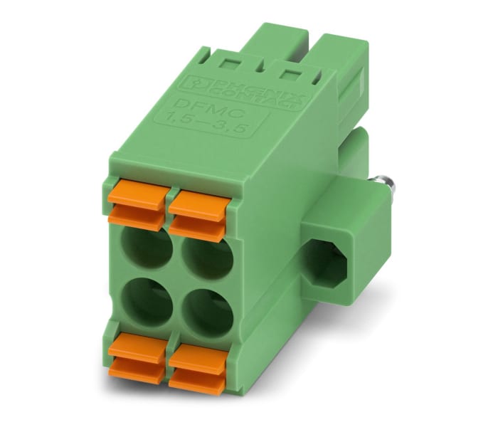 Phoenix Contact, 3.5mm Pitch, DFMC 1.5/ 2-STF-3.5, 4 Way, Pluggable Terminal Block, Plug, Cable Mount, Spring Cage