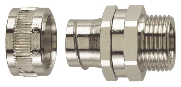 Flexicon Straight, Swivel, Conduit Fitting, 16mm Nominal Size, M16, Nickel Plated Brass IP40 rating