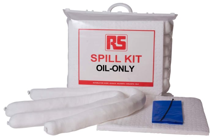 Kit para derrames RS PRO, contiene Bolsa, guantes, gafas, almohadilla x 15, calcetines x 1, cordón, capacidad de