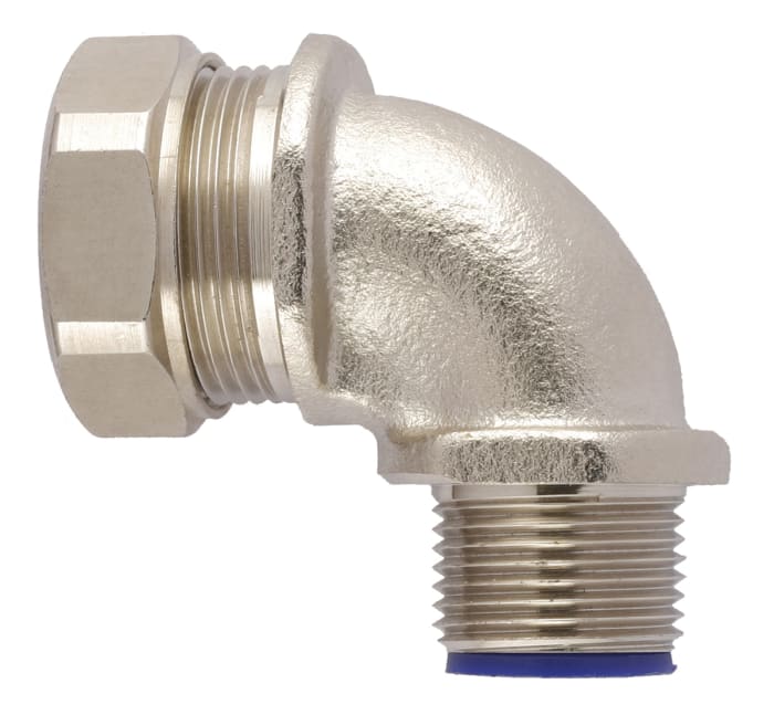 Flexicon 90° Elbow, Conduit Fitting, 20mm Nominal Size, M20, Nickel Plated Brass IP66, IP67, IP68, IP69K rating