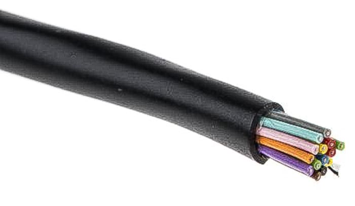 Alpha Wire Xtra-Guard 2 Performance Cable Control Cable, 15 Cores, 0.35 mm², Screened, 30m, Black PE Sheath, 22 AWG