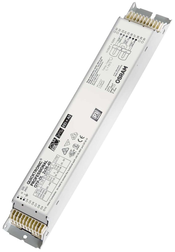 QTP DL 2X36 40 220 240 Osram Osram 2 x 36 40 W Electronic Compact Fluorescent Lighting Ballast 220 240 V 873 5098 RS Components