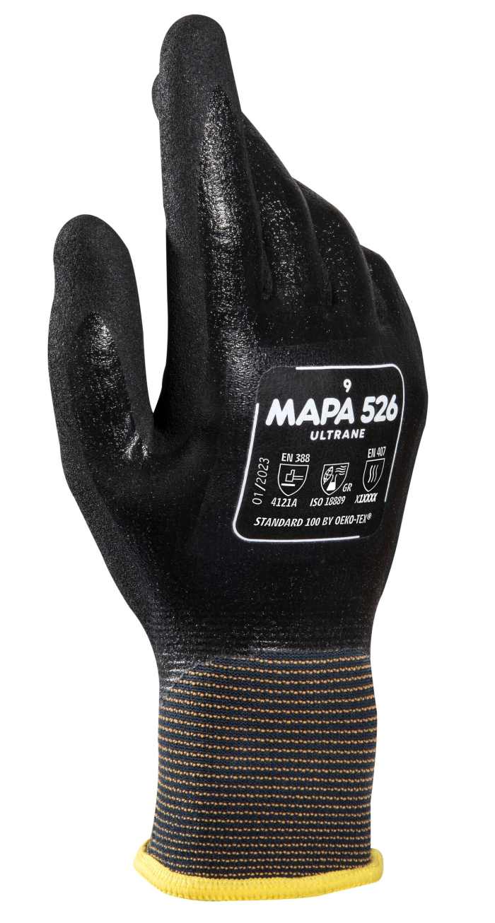 526 10 Mapa | Guantes de trabajo Mapa serie Ultrane, talla 10, L de Nitrilo  Negro con recubrimiento de Nitrilo, Uso general | 874-0475 | RS Components