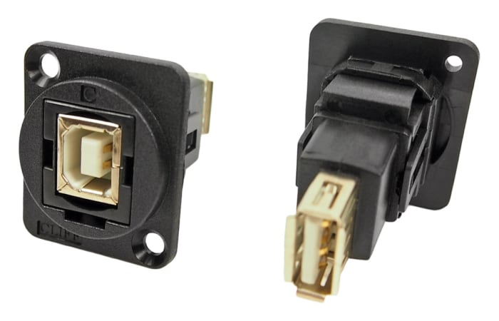 RS PRO Straight, Panel Mount, Socket to Socket Type B to A 2.0 USB Connector
