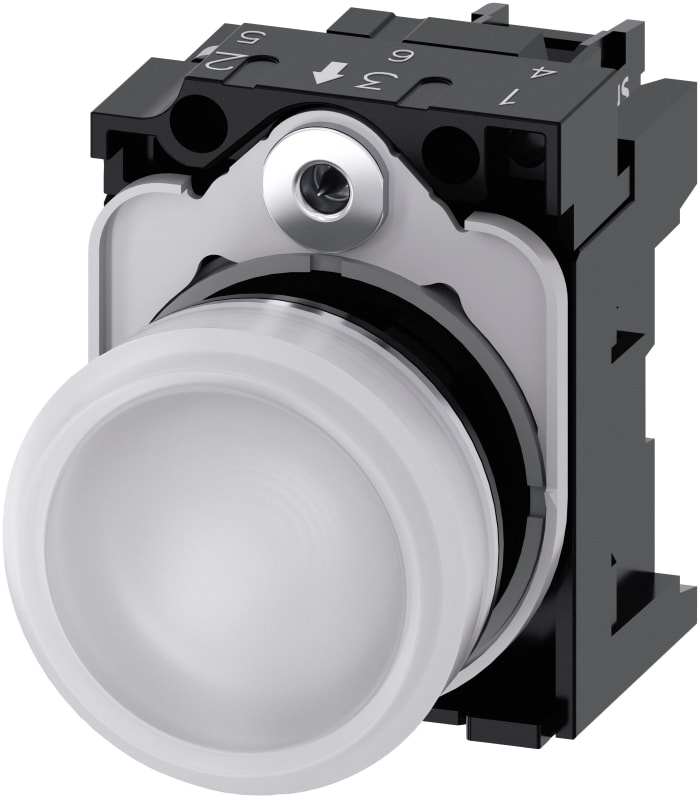 Siemens, SIRIUS ACT 3SU11, Panel Mount White LED Pilot Light, 22mm Cutout, IP20, Round, 24V ac/dc