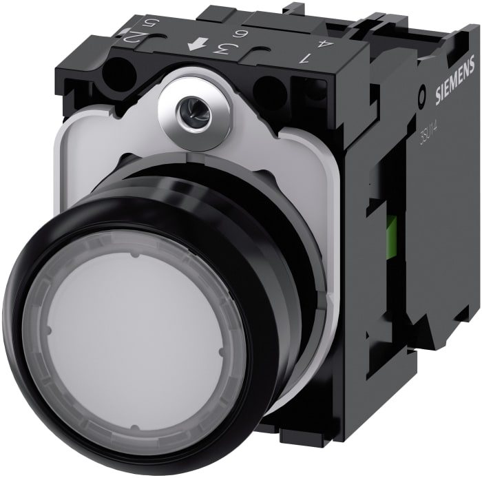 Siemens SIRIUS ACT 3SU11 Series Push Button, Panel Mount, White LED, 5 V → 500V ac/dc, IP20, IP66, IP67, IP69,