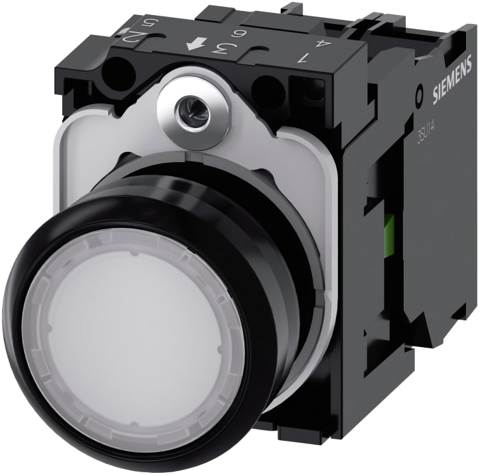 Siemens SIRIUS ACT 3SU11 Series Illuminated Push Button Complete Unit, Momentary, Panel Mount, 22mm Cutout, SPST, White