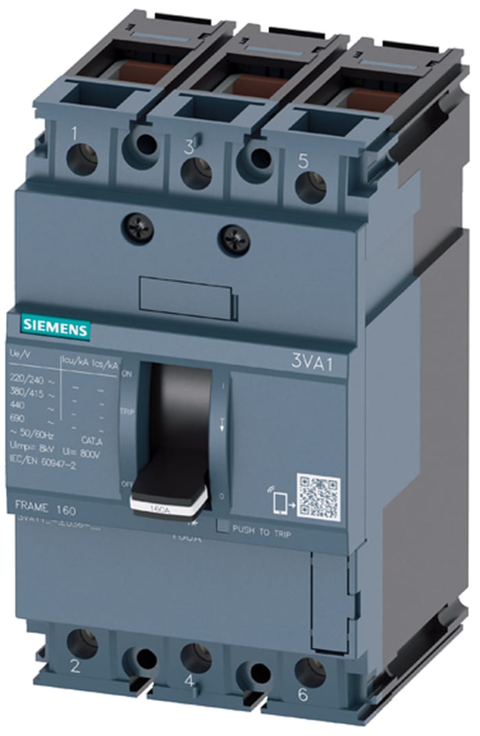 Siemens, Sentron MCCB Molded Case Circuit Breaker 100 A, Breaking Capacity 25 kA, Fixed Mount