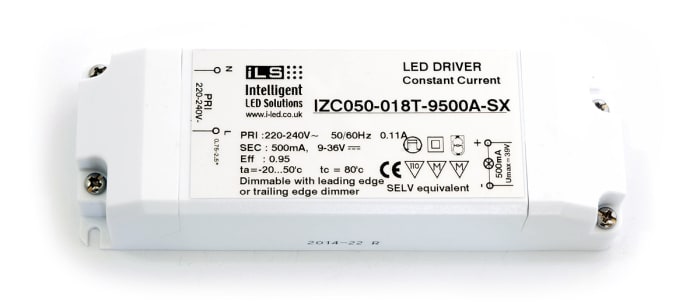 ILS LED Driver, 18 → 36V Output, 18W Output, 500mA Output, Constant Current Dimmable
