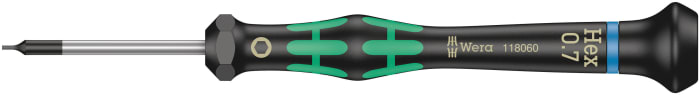 Wera Hexagon Precision Screwdriver, 0.7 mm Tip, 40 mm Blade, 137 mm Overall
