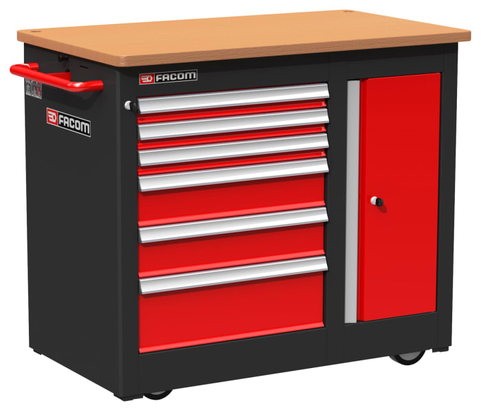 Skříň na nářadí 6zásuvková na kolečkách, Bukové dřevo, výška: 1002mm x 670mm, délka: 1194mm Facom