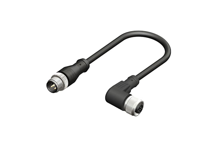 RS PRO Right Angle Female 5 way M12 to Straight Male 5 way M12 Sensor Actuator Cable, 2m