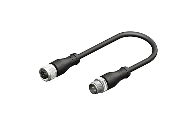 RS PRO Straight Female 4 way M12 to Straight Male 4 way M12 Sensor Actuator Cable, 2m