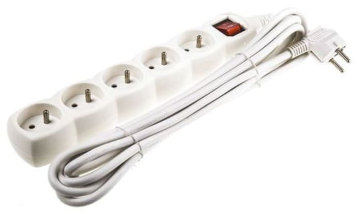 RS PRO Type E - French 5 Gang Extension socket, 1.5m Cable, 230 V ac