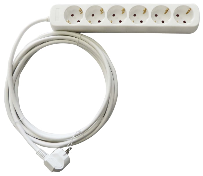 RS PRO Type F - German Schuko 6 Gang Extension socket, 5m Cable, 230 V ac