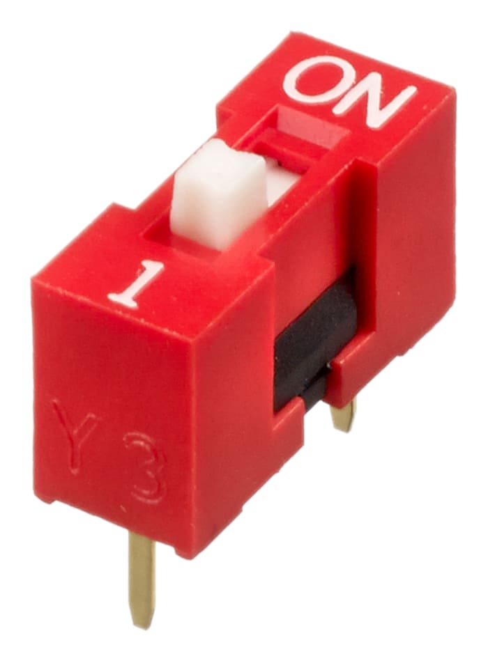 Interruptor DIP, SPST, Montaje en orificio pasante, Actuador Elevado, 25 mA, 1 vías, -40 → +85°C