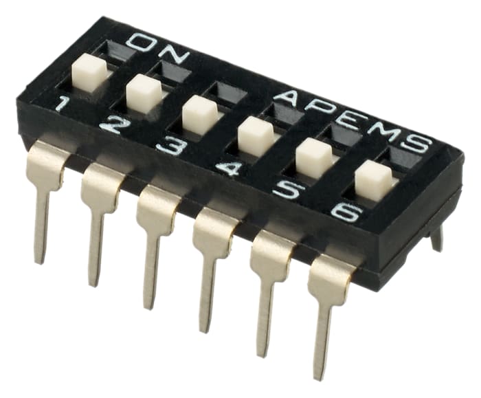 APEM 6 Way Through Hole DIP Switch SPST, Raised Actuator Slide Actuator