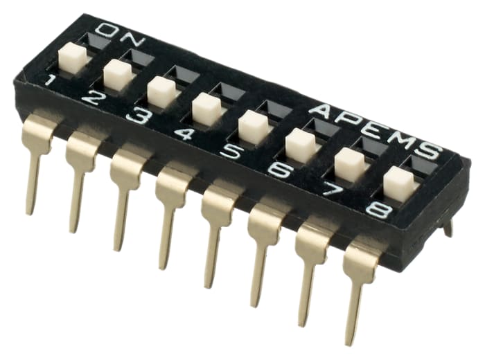 APEM 8 Way Through Hole DIP Switch SPST, Raised Actuator Slide Actuator