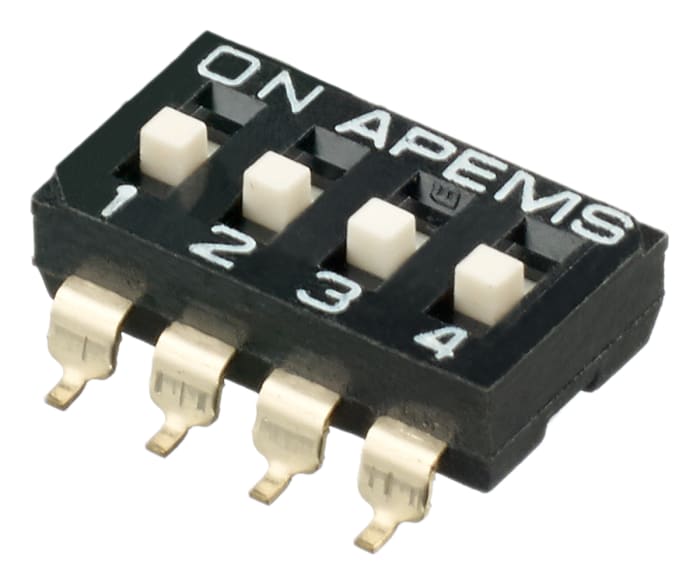 APEM 4 Way Surface Mount DIP Switch SPST, Raised Actuator Slide Actuator