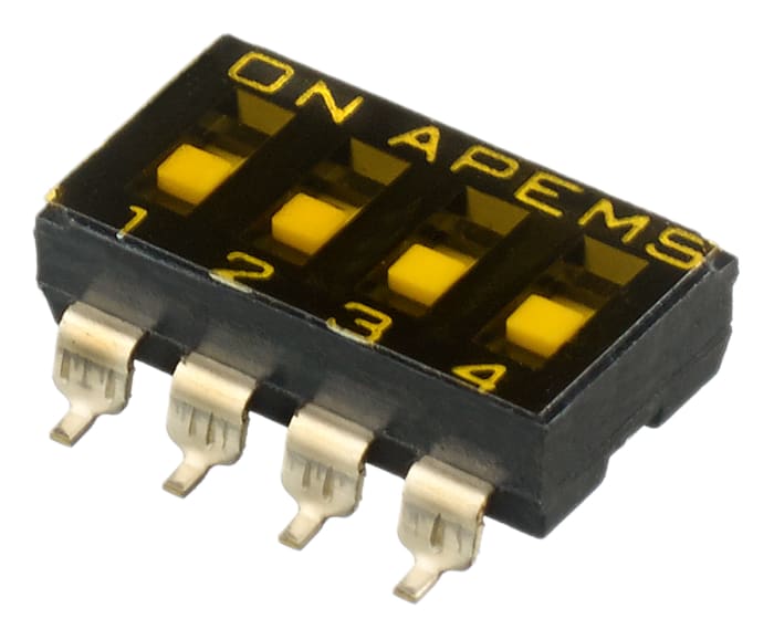 APEM 4 Way Surface Mount DIP Switch SPST, Recessed Actuator Slide Actuator