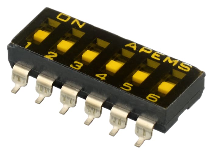 Apem 6 Way Surface Mount DIP Switch SPST, Recessed Actuator Slide Actuator