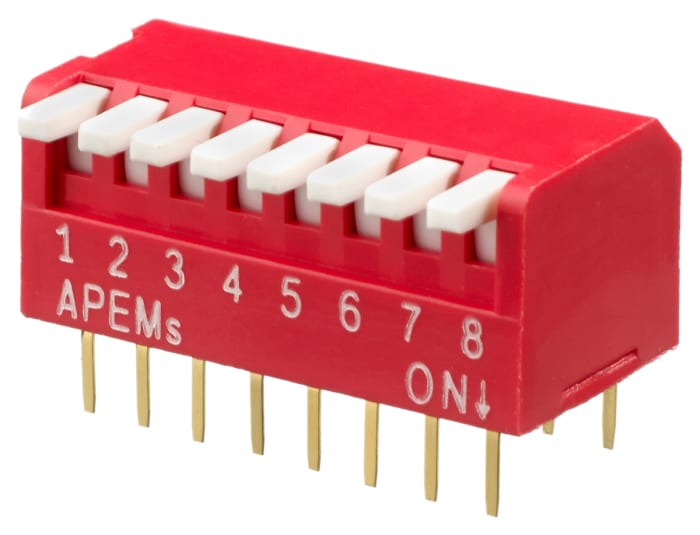APEM 8 Way Through Hole Piano Dip Switch SPST, Piano Actuator