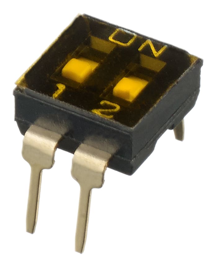 Interruptor DIP, SPST, Montaje en orificio pasante, Actuador Actuador rebajado deslizante, 100 (sin conmutación) mA a