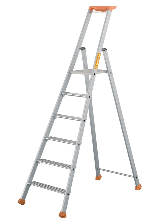 TUBESCA Anodized Aluminium 6 steps Step Ladder, 1.32m platform height, 1.97m open length