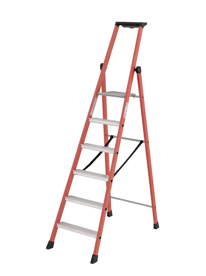 TUBESCA Fibreglass 6 steps Step Ladder, 1.38m platform height, 2.04m open length