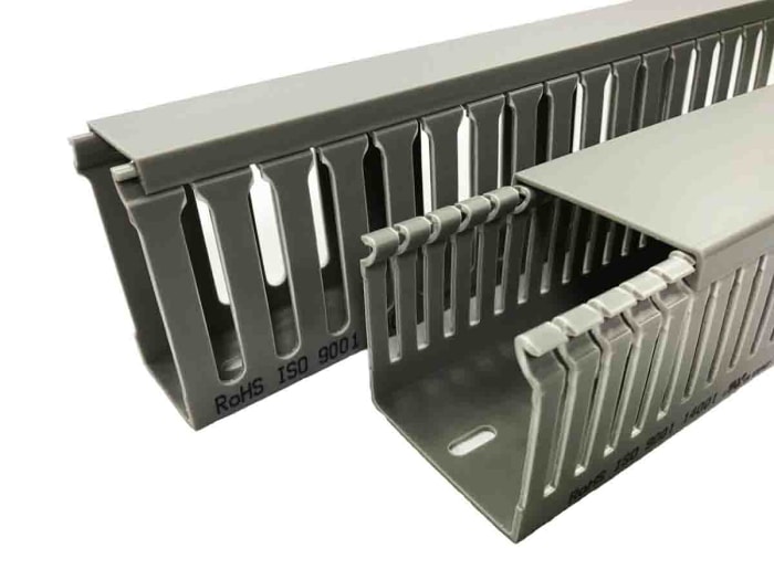Kabelové rozdvojky Drážkovaný kabelovod PVC Otevřený barva Šedá 60 mm x 60mm x 1m RS PRO