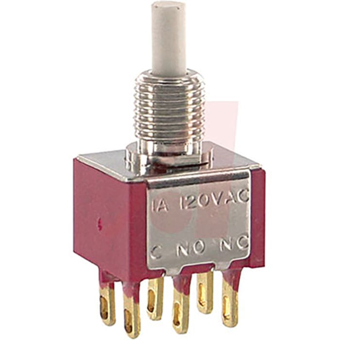 Carling Technologies Miniature Push Button Switch, Momentary, Panel Mount, DPDT, 28 V dc, 120V ac
