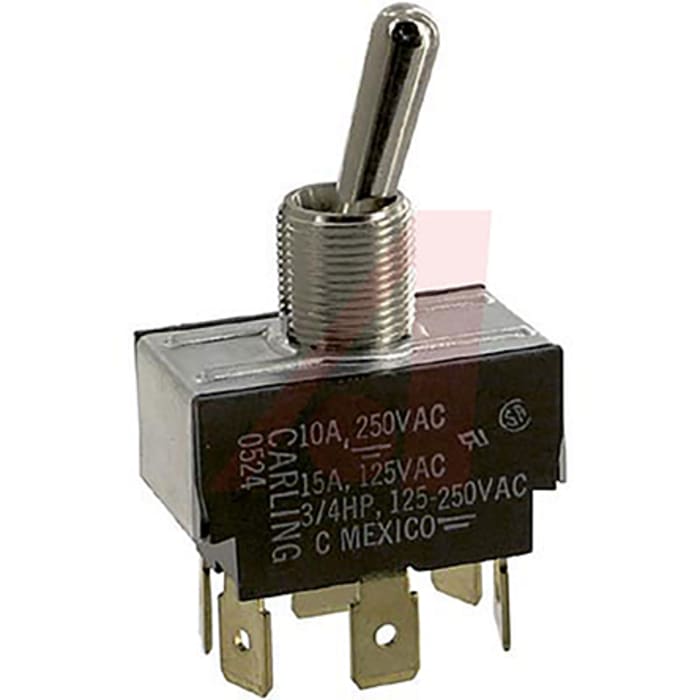 Carling Technologies Toggle Switch, Panel Mount, On-Off-(On), DPST, Tab Terminal, 250V ac