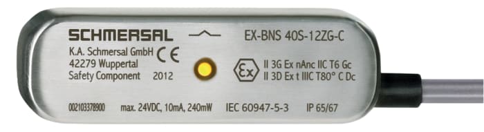 Schmersal EX-BNS40S Series Non-Flush Magnetic Non-Contact Safety Switch, 24V ac/dc, Stainless Steel Housing, 1m Cable