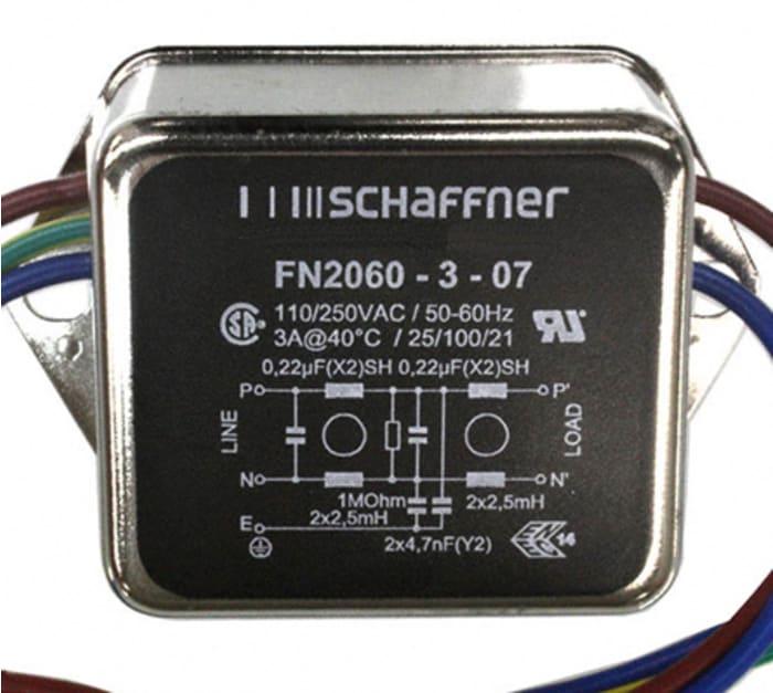 Schaffner, FN2060 3A 110 V ac, 250 V ac DC → 400Hz, Chassis Mount RFI Filter, Wire Lead, Single Phase