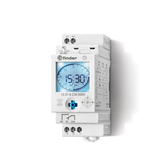 Finder Zaman Saati (Raya Monte), NFC ile Dijital, 110 → 230 V ca, Ölçülen Parametre: Saat, Dakika